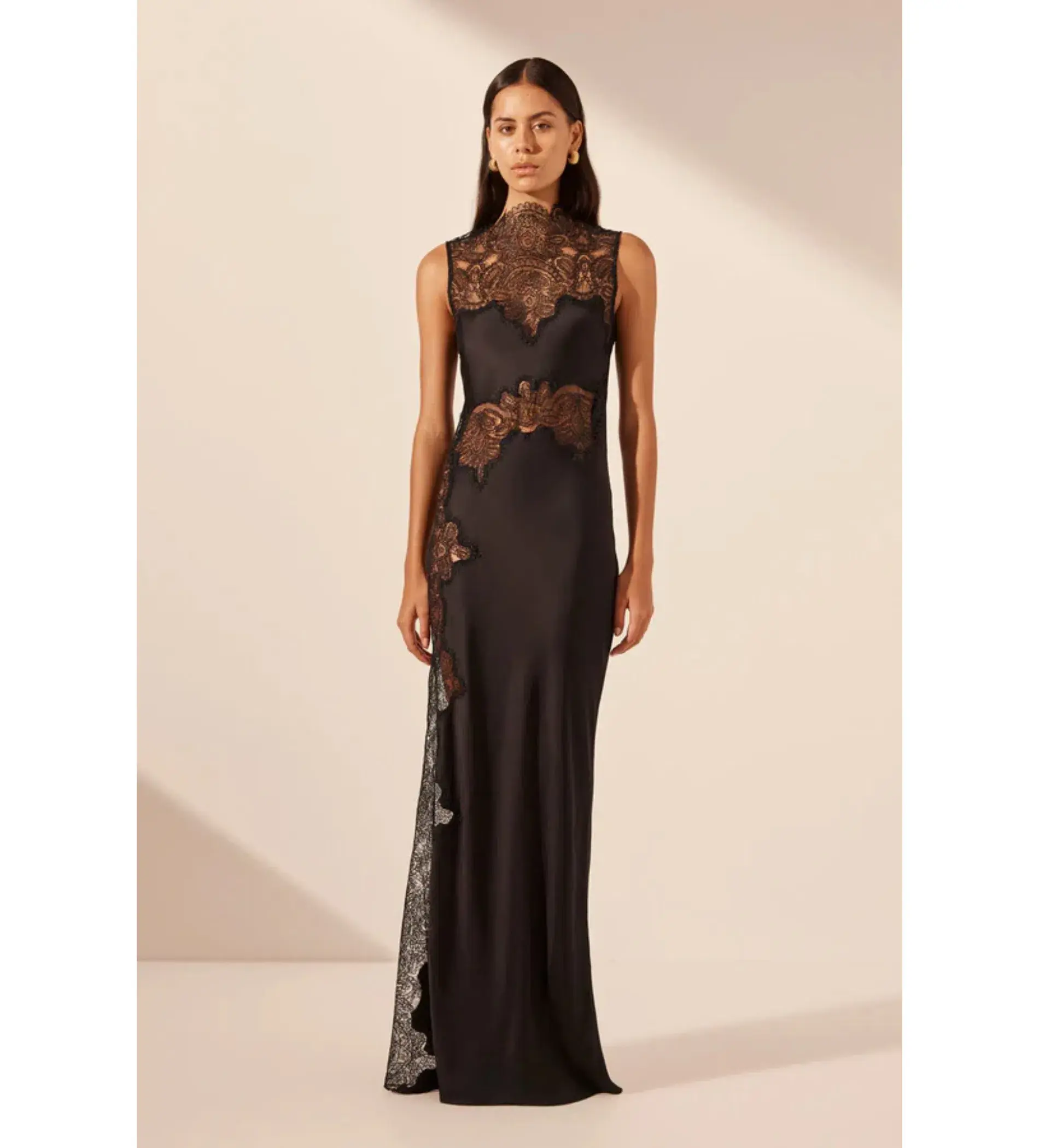 Shona Joy Jamila Lace High Neck Maxi Dress Black Size 6 - Image 1
