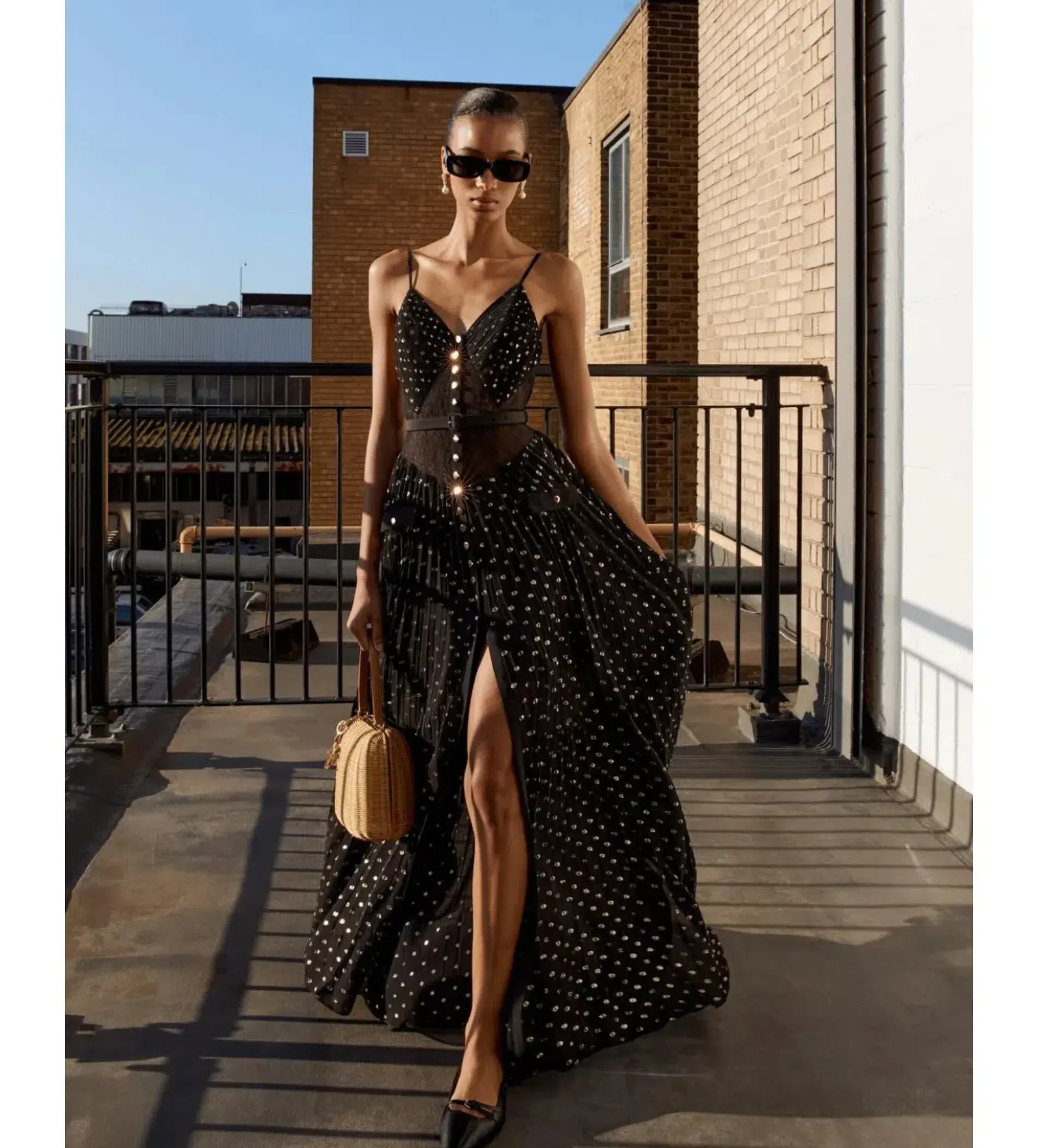 Self Portrait  Black and Gold Chiffon Maxi Dress Size AU 8 - Image 2