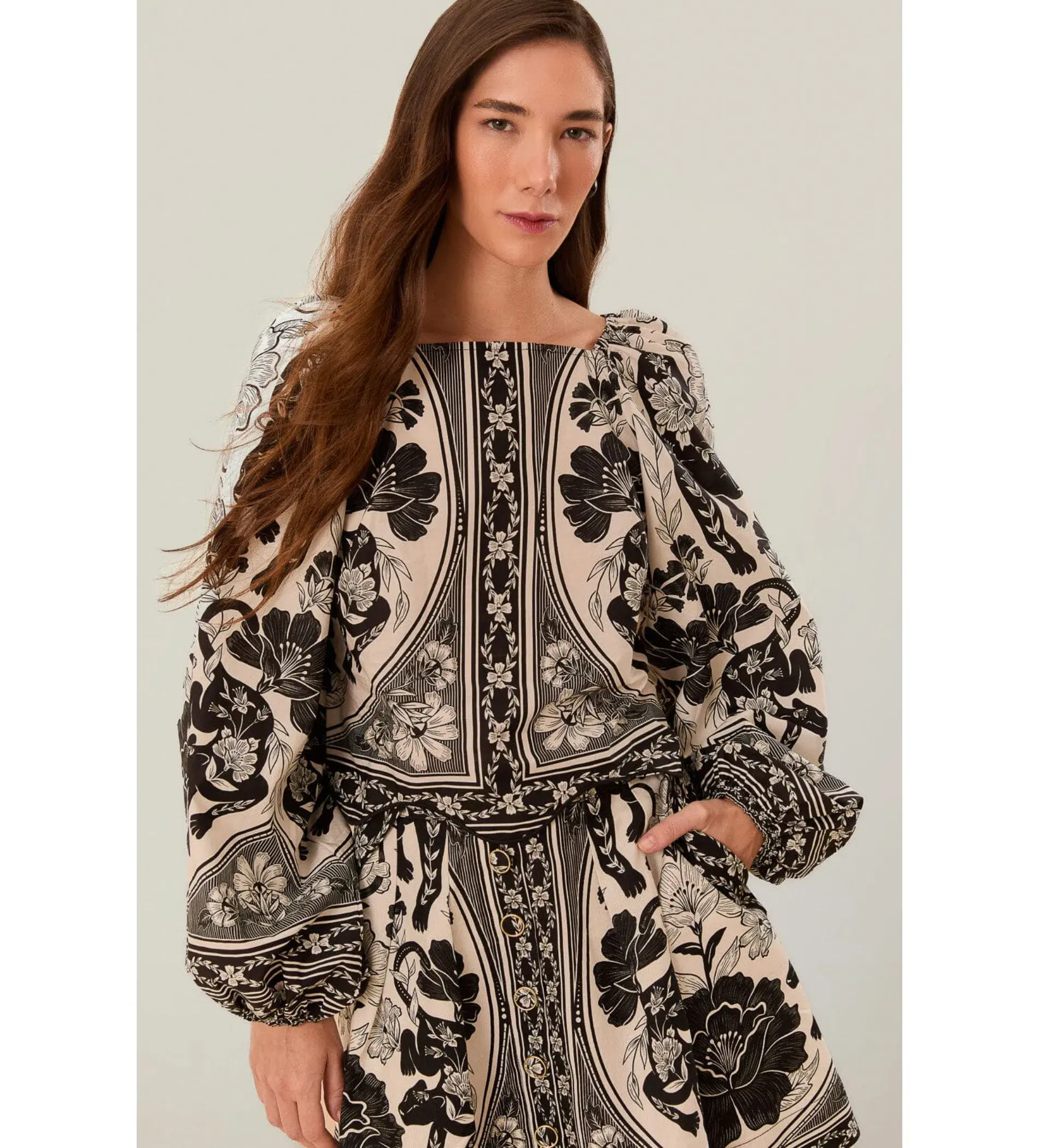 Farm Rio Flower Leopards Long Sleeve Blouse in Off-White Size L/Au 16  - Image 2