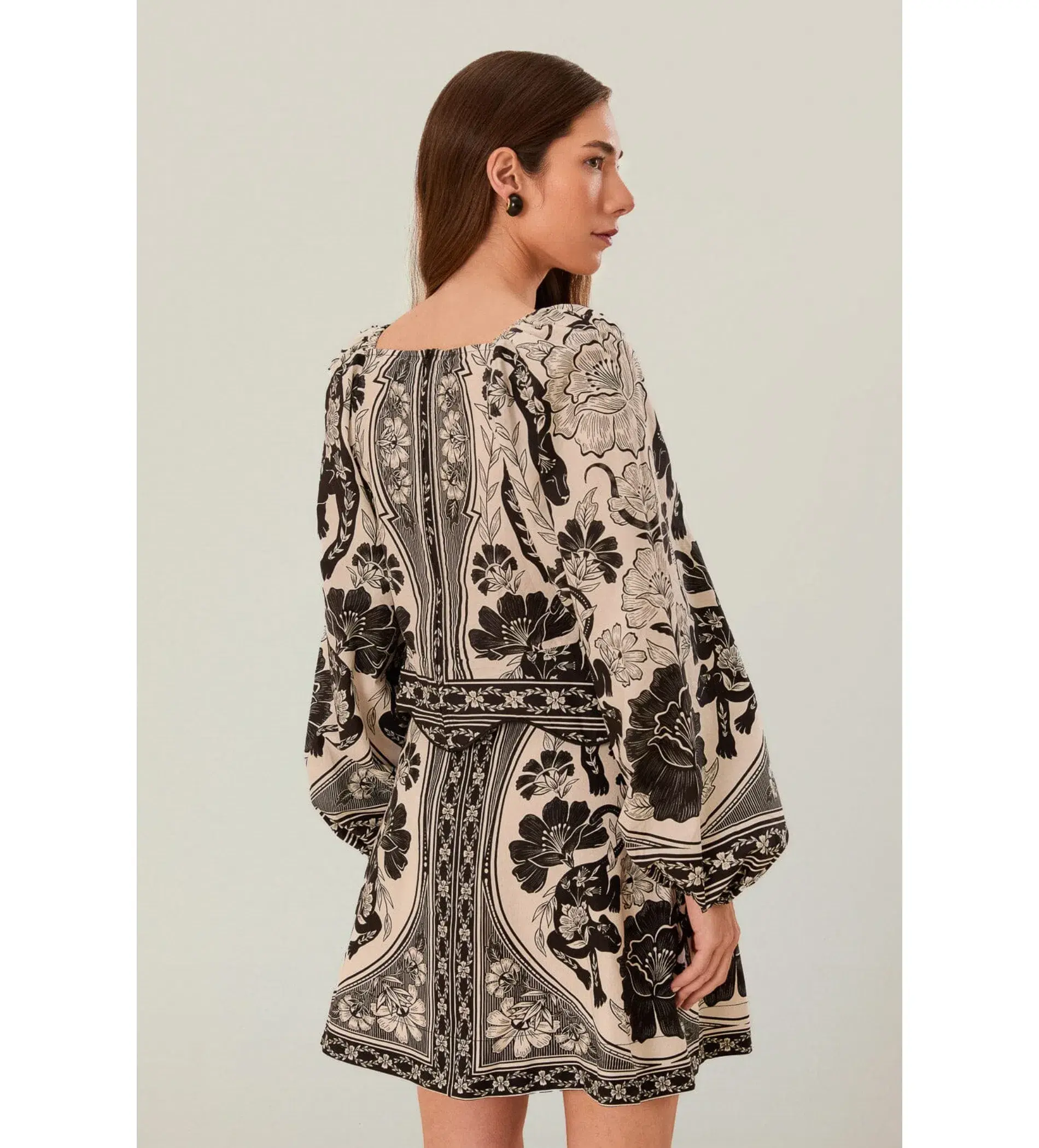 Farm Rio Flower Leopards Long Sleeve Blouse in Off-White Size L/Au 16  - Image 4