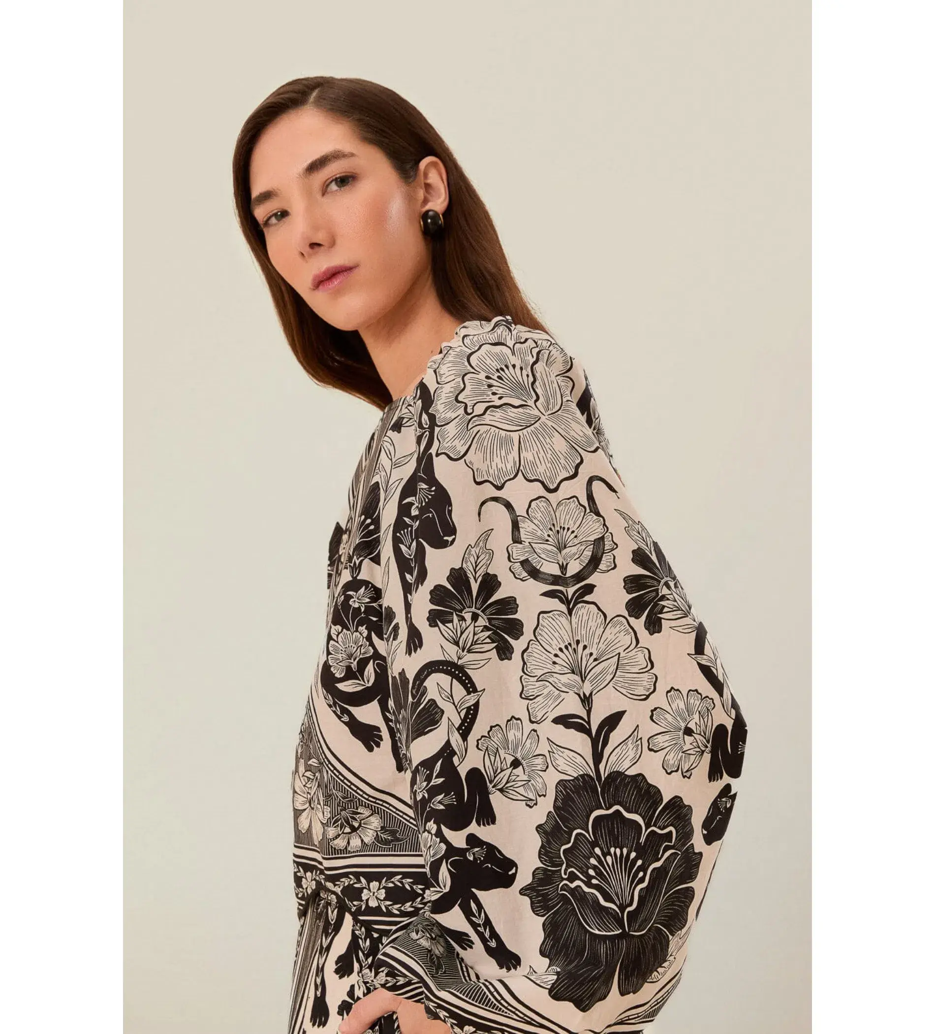 Farm Rio Flower Leopards Long Sleeve Blouse in Off-White Size L/Au 16  - Image 3