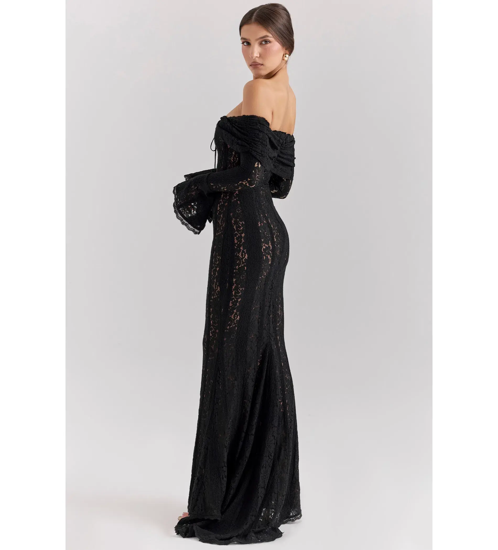 House of CB Belle Off Shoulder Floral Lace Maxi Dress in Black Size XS / AU 6 - Image 3