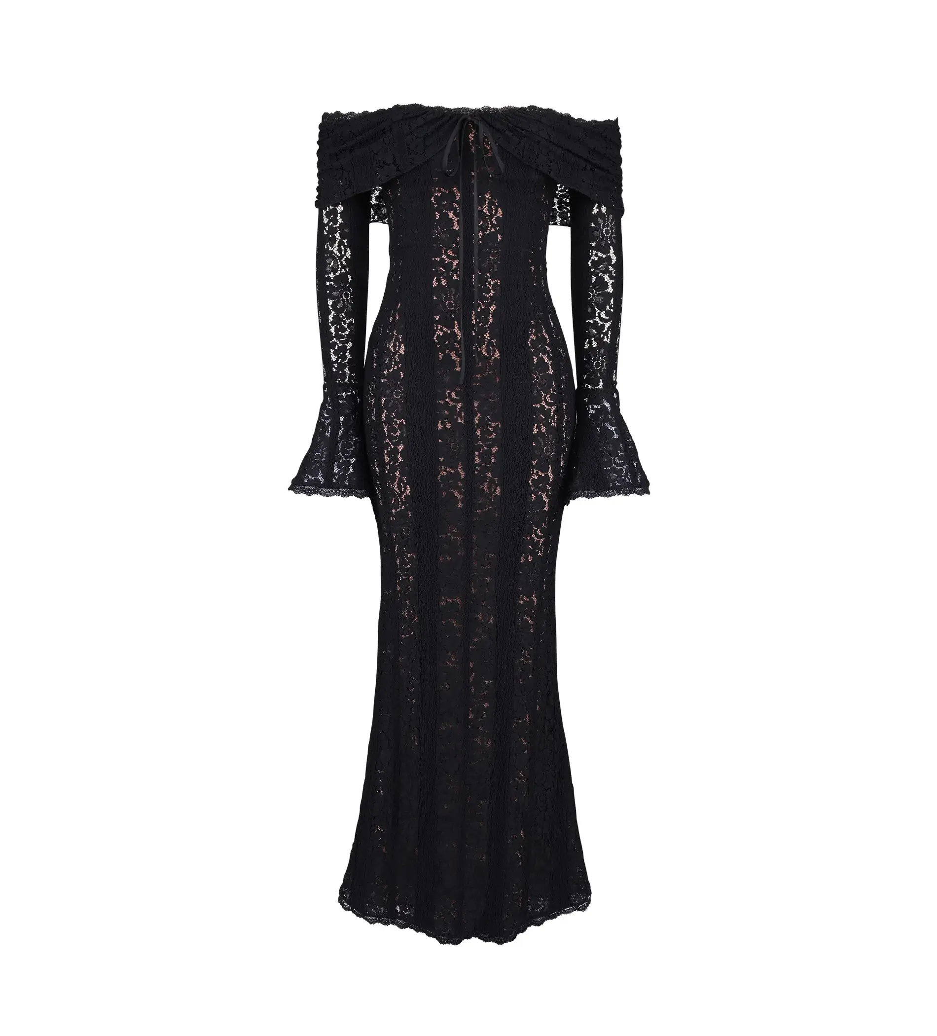 House of CB Belle Off Shoulder Floral Lace Maxi Dress in Black Size XS / AU 6 - Image 5