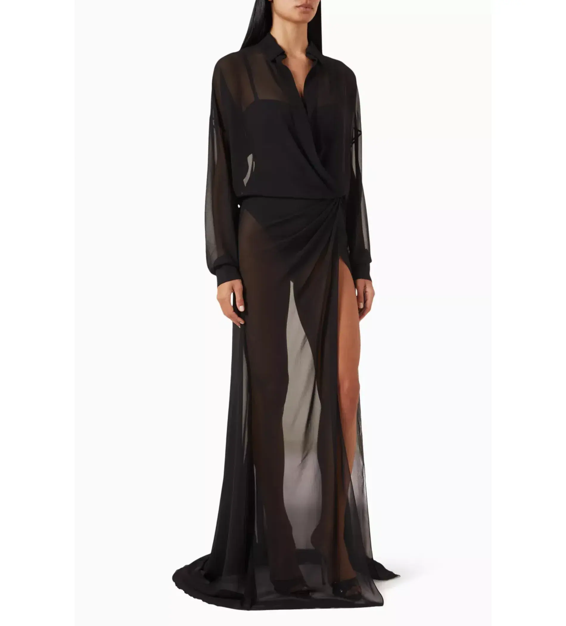 Monot Sheer Cami Shirt Maxi Dress in Black Size XS / AU 6 - Image 2