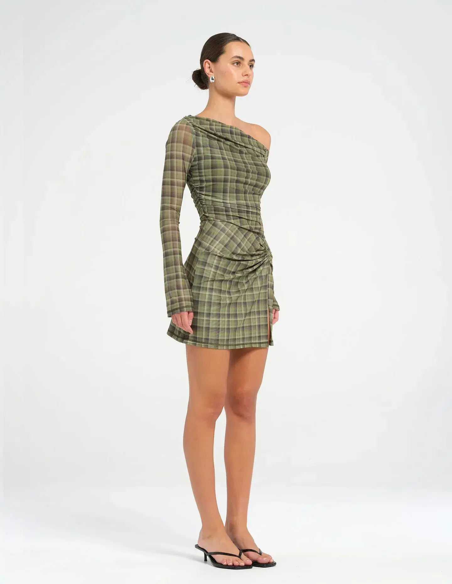 Benni Elijah Mini Dress Olive Check Size AU 8 - Image 2