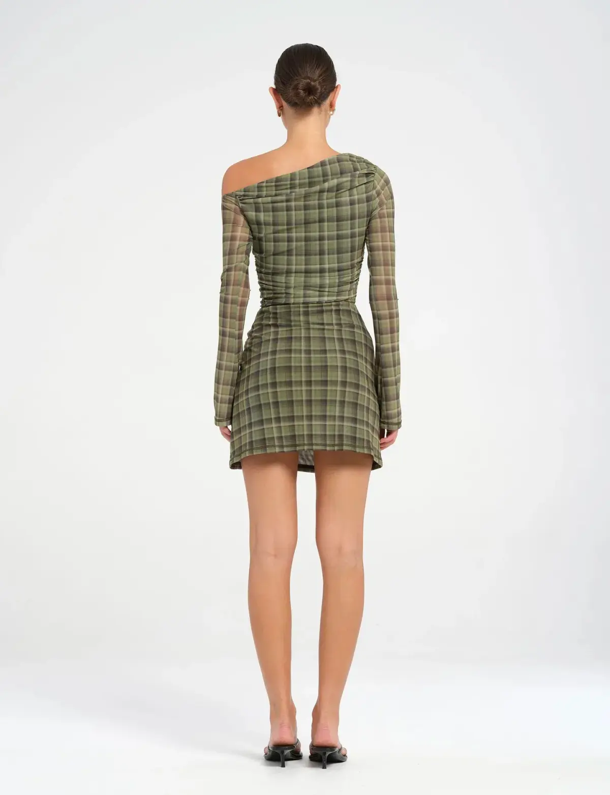 Benni Elijah Mini Dress Olive Check Size AU 8 - Image 3