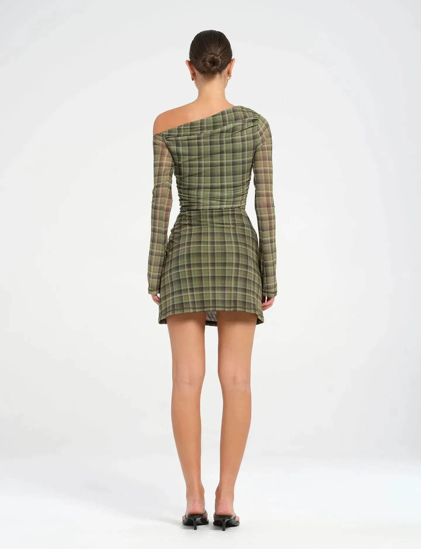 Benni Elijah Mini Dress Olive Check Size AU 8 - Image 3
