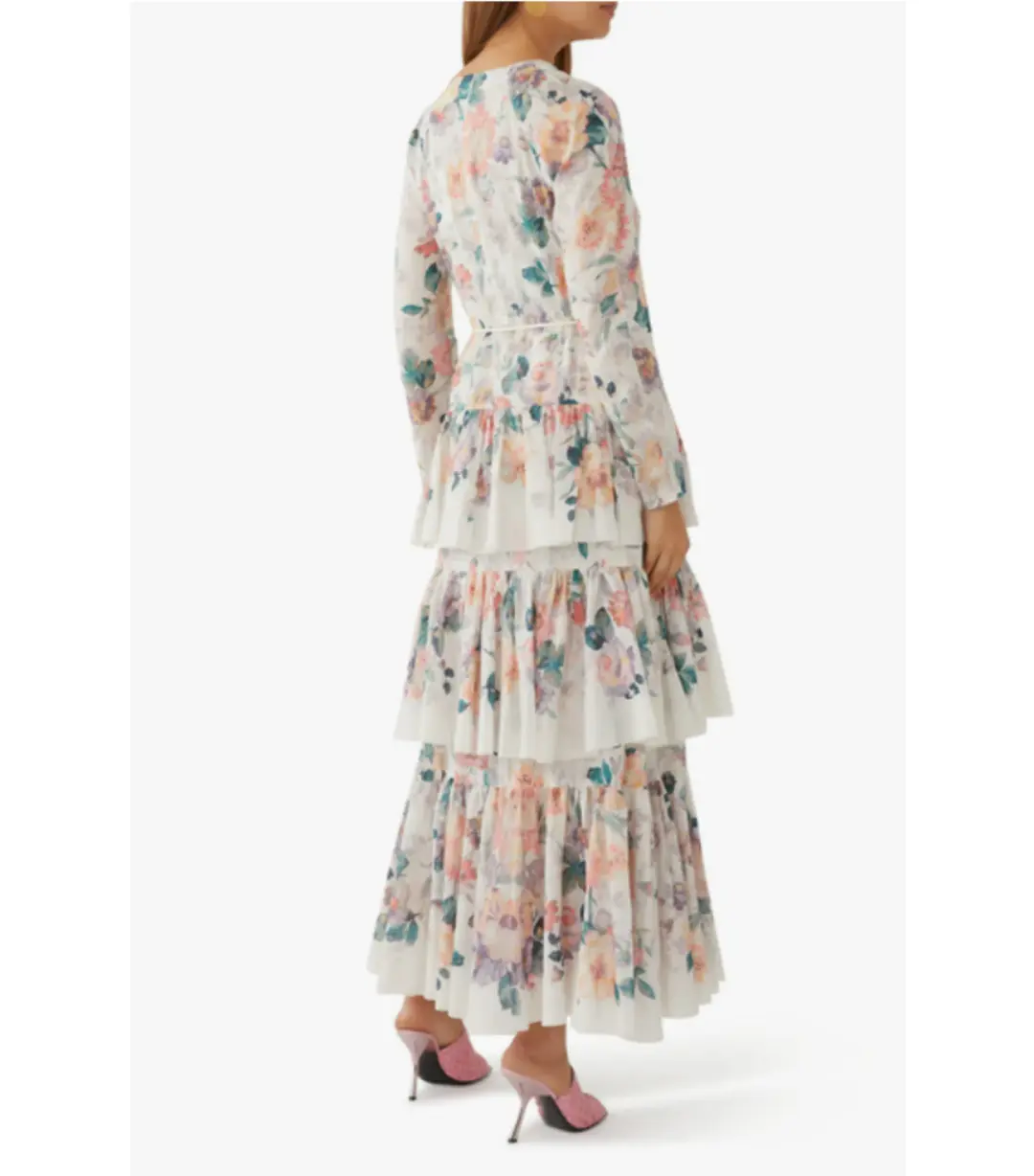 Zimmermann Acacia Tiered Maxi Dress Ecru With Floral Print Size 3 / AU 14 for rent on The Volte - main image