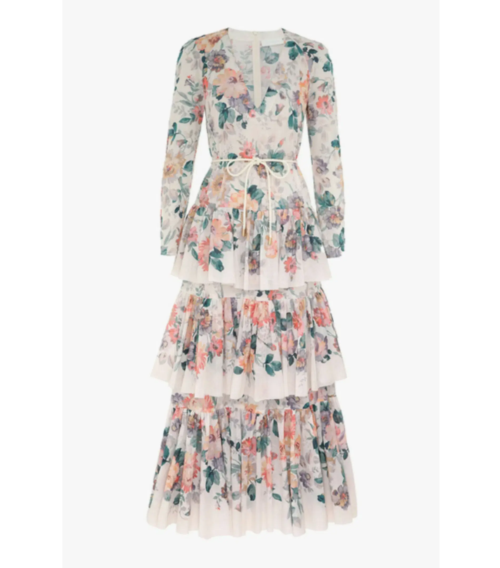 Zimmermann Acacia Tiered Maxi Dress Ecru With Floral Print Size 3 / AU 14 - Image 3