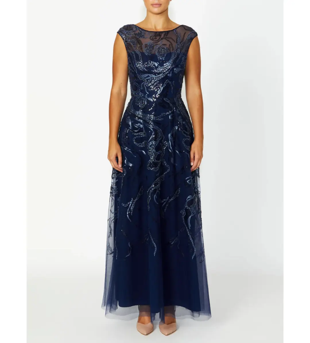 Anthea Crawford Catalina Navy Sequin Gown Size 12  for rent on The Volte - main image