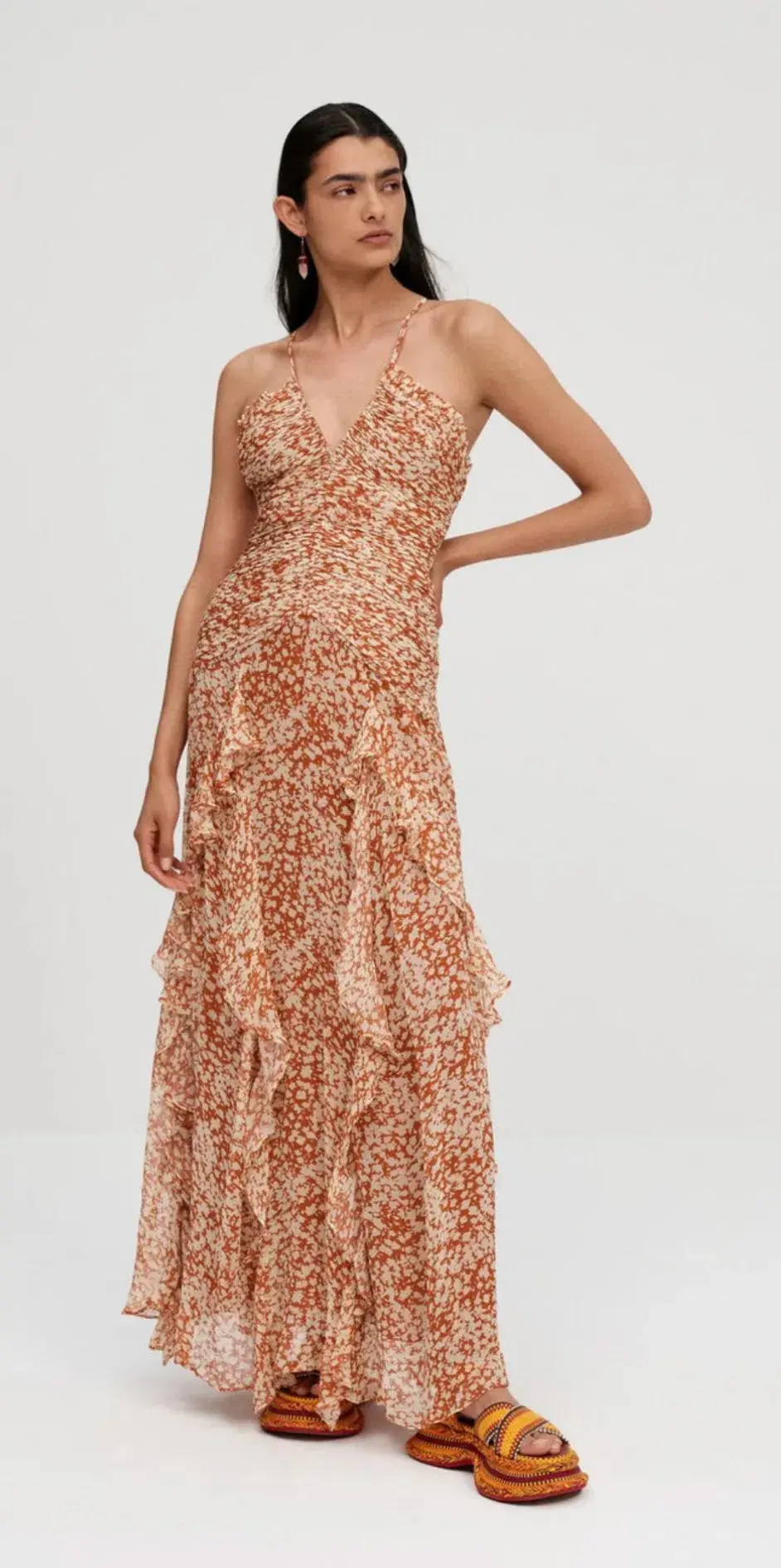 Shona Joy Hala Ruched Frill Maxi Dress Size 12 for rent on The Volte - main image