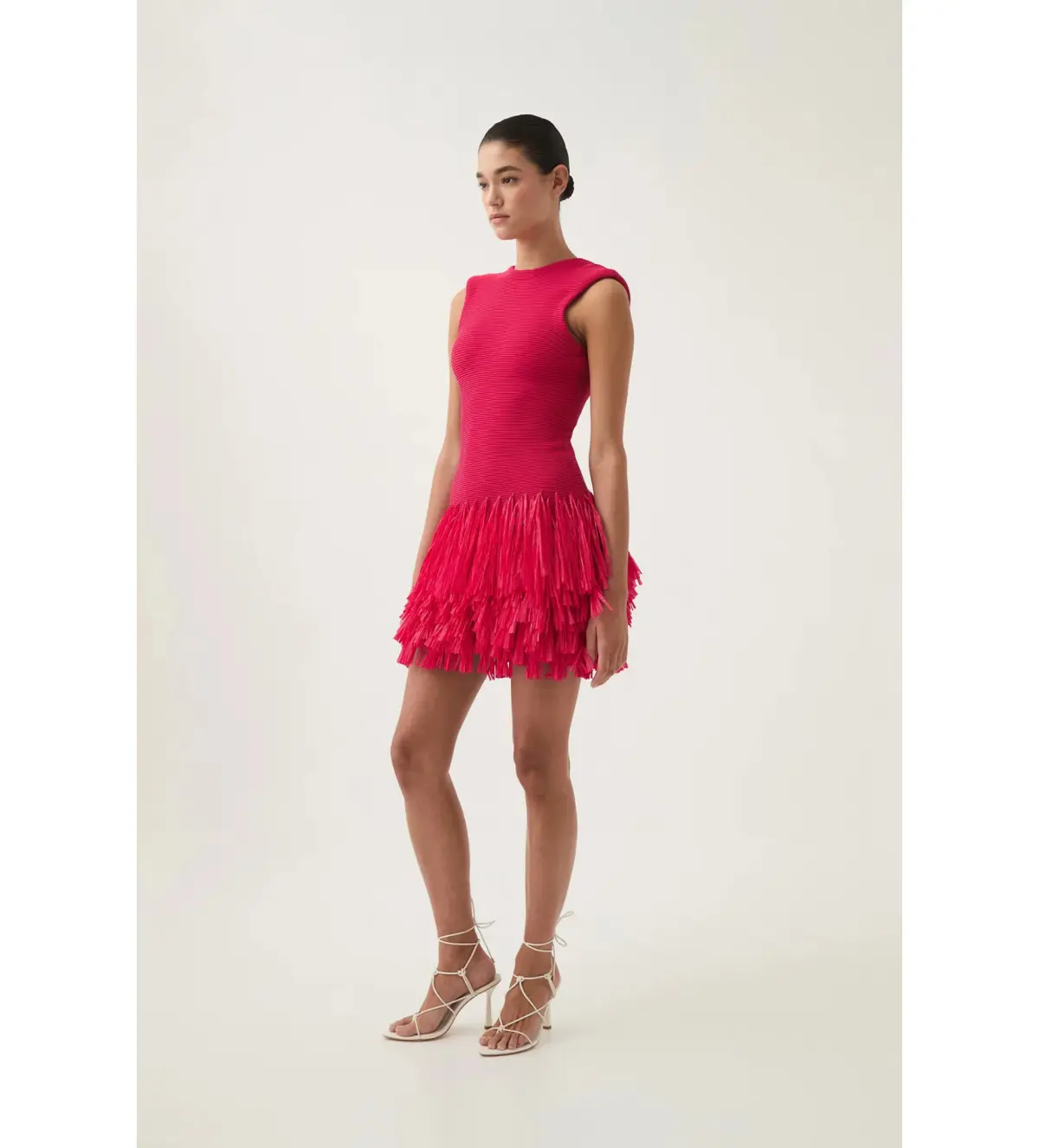 Aje Rushes Raffia Knit Mini Dress Deep Fuschia Size 12 - Image 2