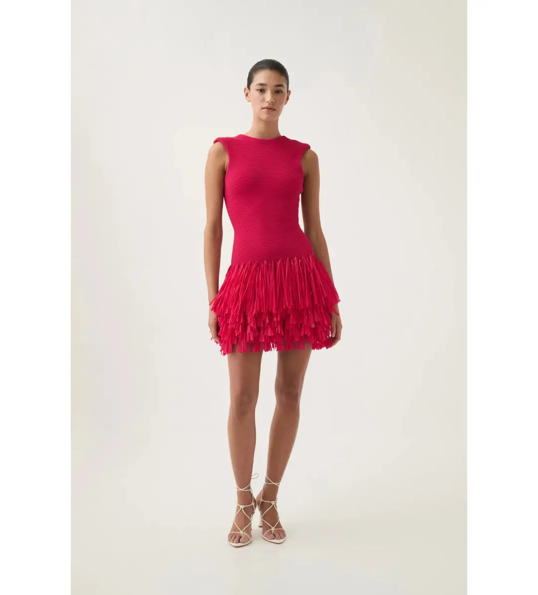 Aje Rushes Raffia Knit Mini Dress Deep Fuschia Size 12 for rent on The Volte - main image