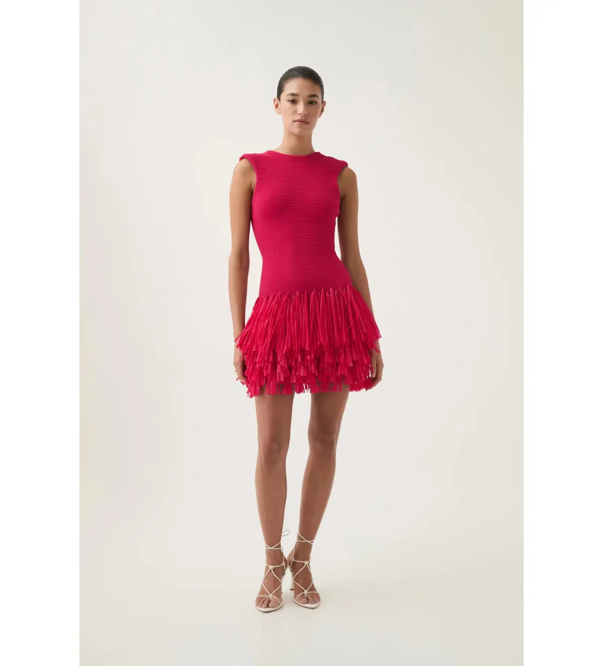 Aje Rushes Raffia Knit Mini Dress Deep Fuschia Size 12 - Image 1