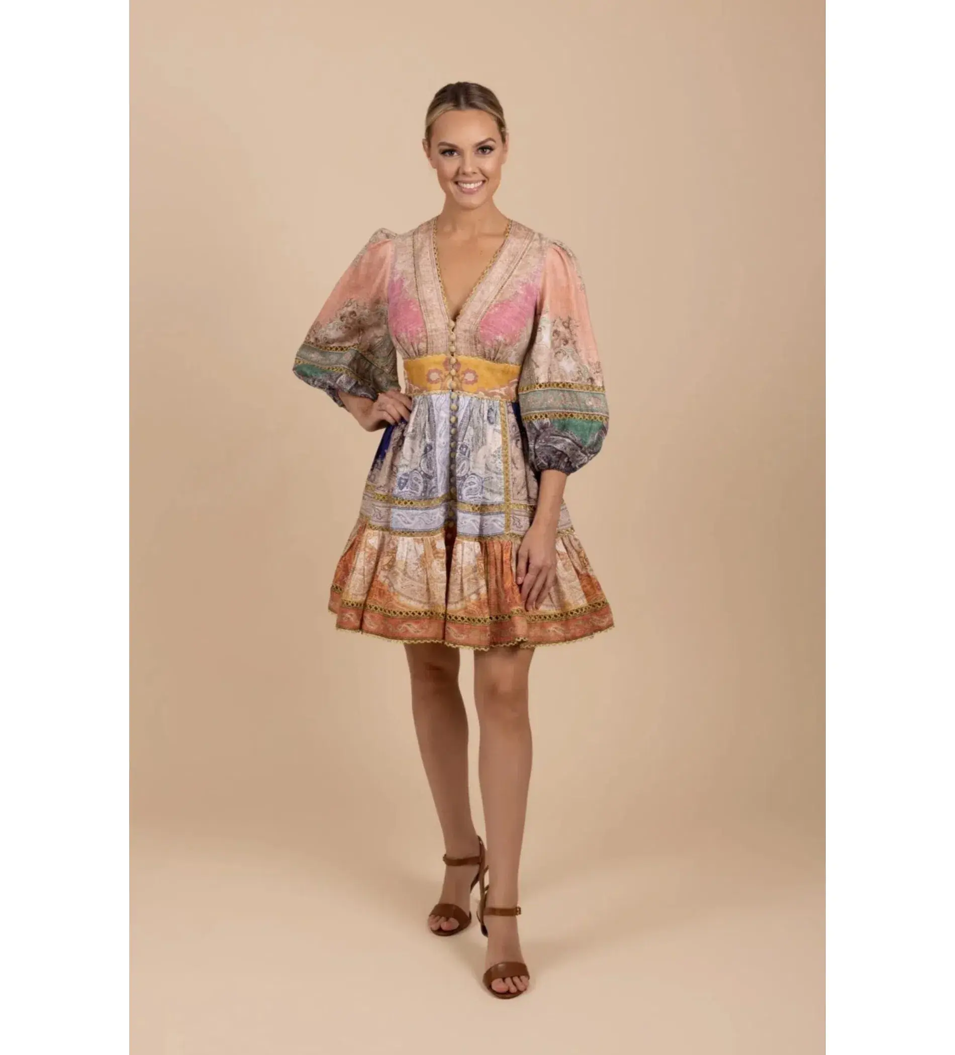 Zimmermann Anneke Lantern Mini Dress in Print Size 2 / AU 12 - Image 1