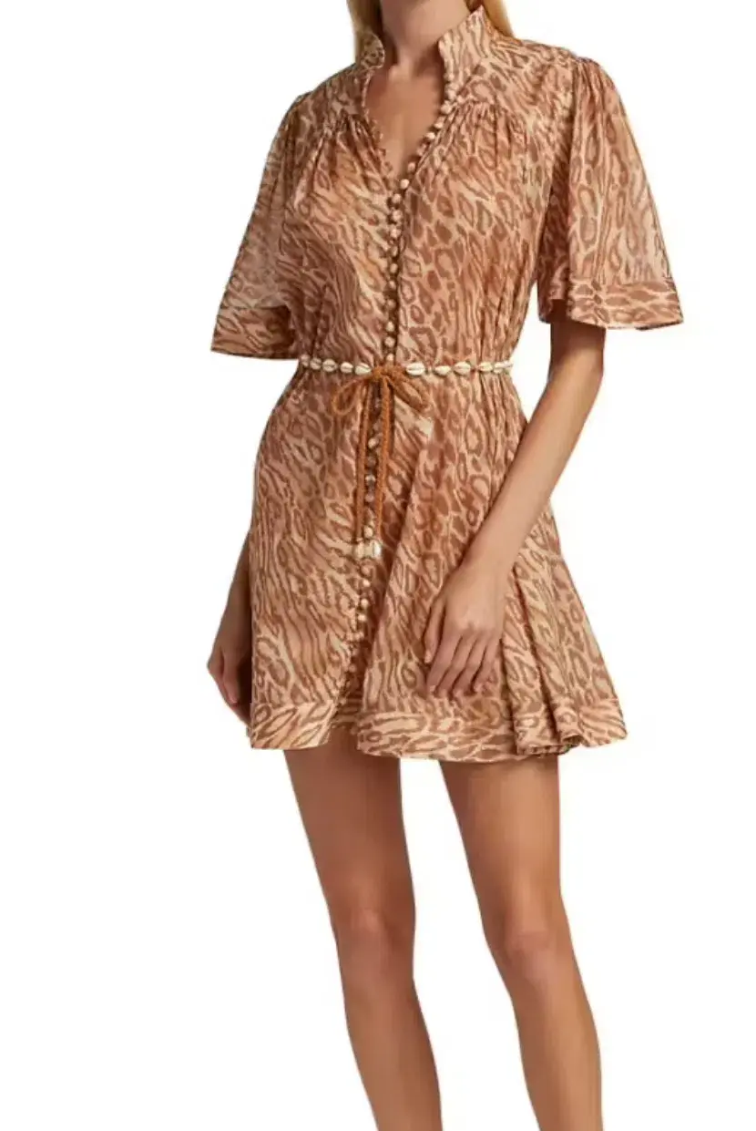 Zimmermann Tropicana Flutter Sleeve Mini Dress Brown Leopard Print Size 0 / AU 8 - Image 2