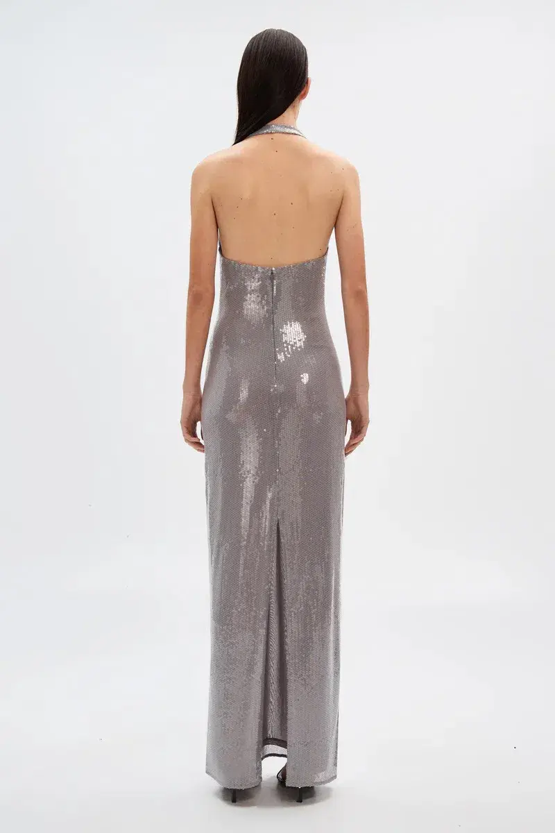 Misha The Alusia Maxi Dress Silver Sequin Size 8  - Image 3
