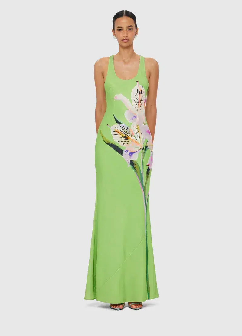 Leo Lin Helena Maxi Dress Green Print Size 6 - Image 1