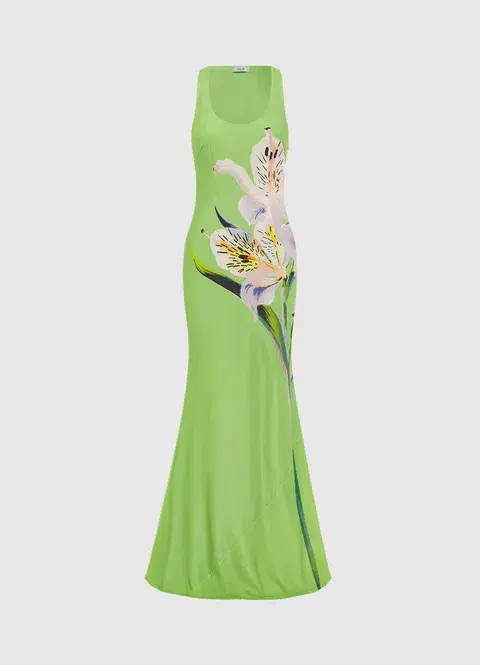 Leo Lin Helena Maxi Dress Green Print Size 6 - Image 4