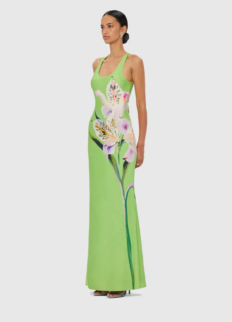 Leo Lin Helena Maxi Dress Green Print Size 6 - Image 3