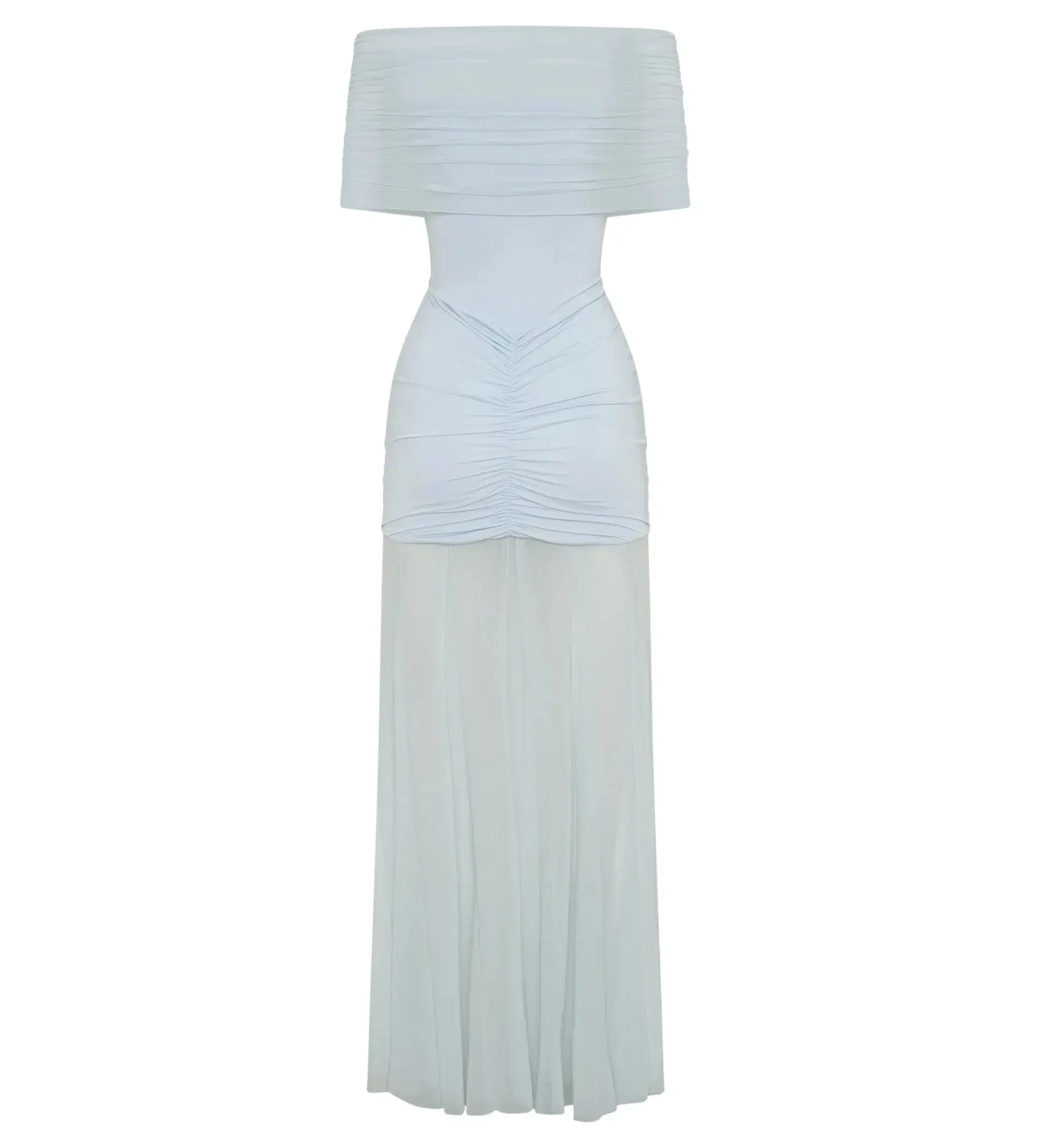 Meshki Caspian Slinky Mesh Off Shoulder Dress Pale Blue Size AU 8 - Image 5