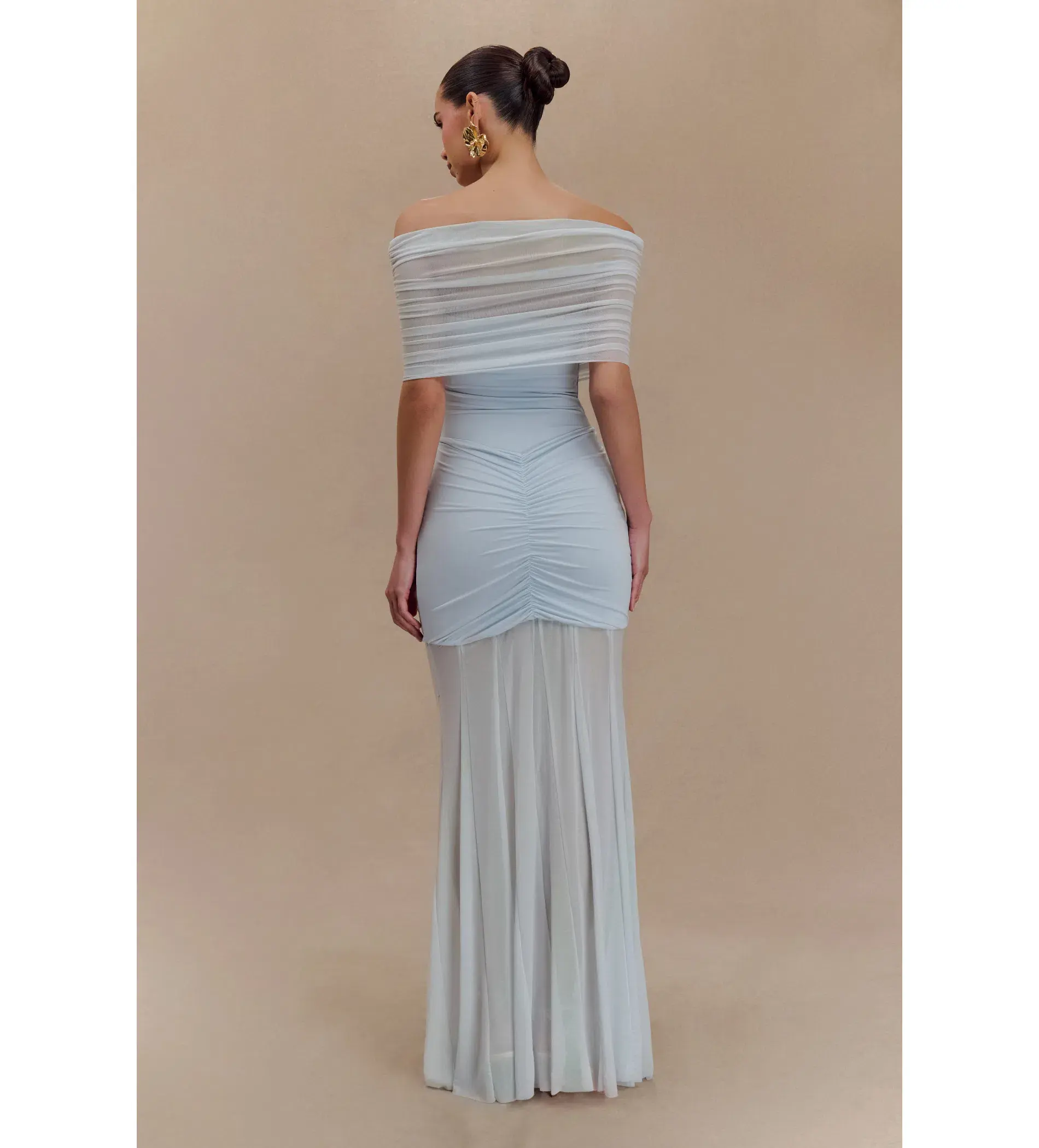 Meshki Caspian Slinky Mesh Off Shoulder Dress Pale Blue Size AU 8 - Image 2
