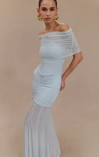 Meshki Caspian Slinky Mesh Off Shoulder Dress Blue Size 10 - Image 5