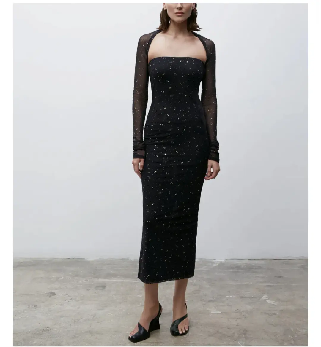 Paris Georgia Galaxy Maxi Dress Shrug Black Size AU 8 for rent on The Volte - main image