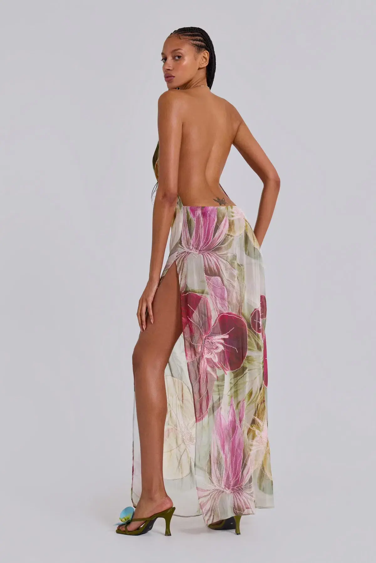 Jaded London Dahlia Hand Beaded Backless Chiffon Maxi Dress Floral Size 8 - Image 3