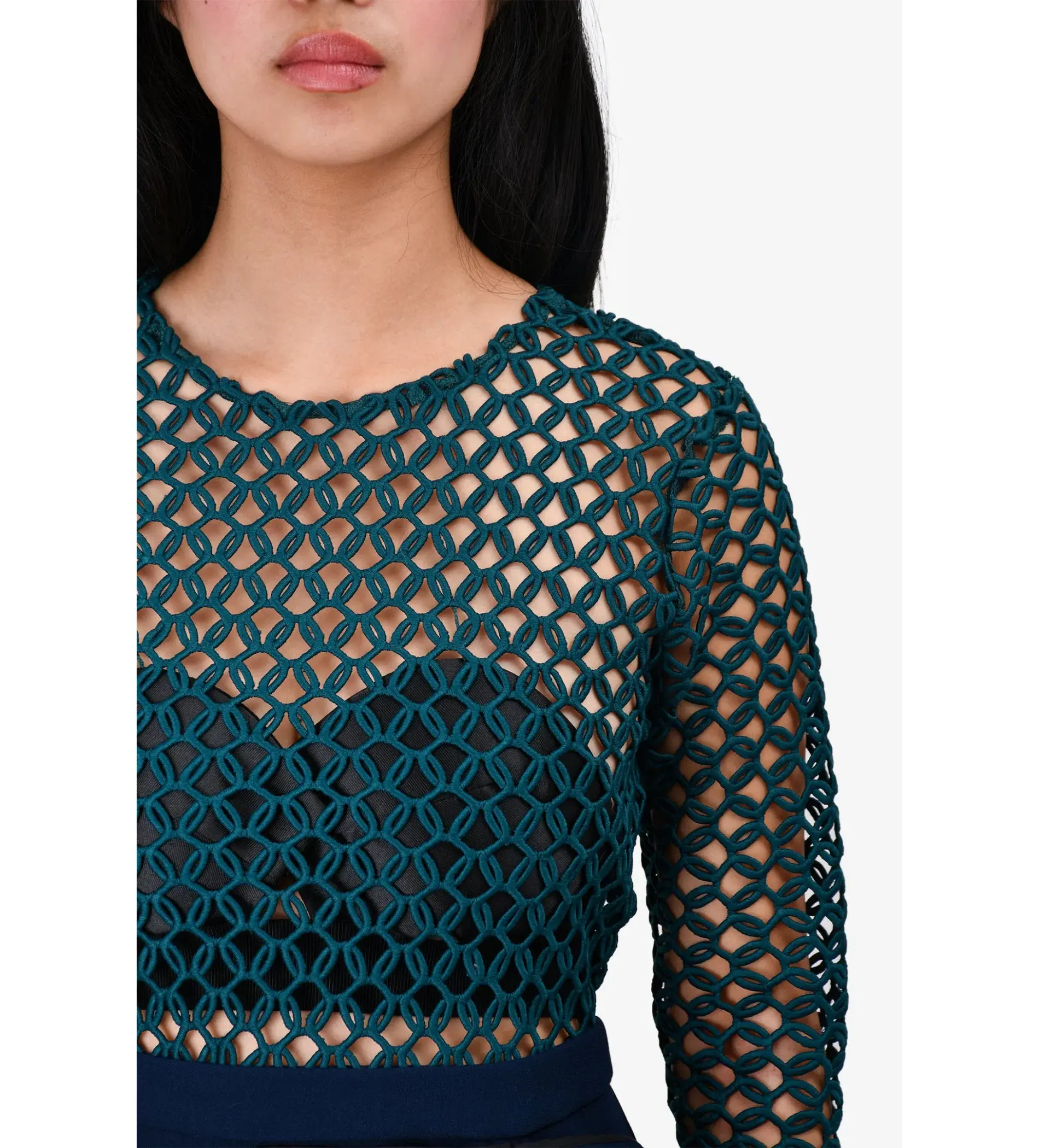 Self-Portrait  Crochet Dress with Ruched Skirt Navy Blue/Teal Size 2/Au 6  - Image 1