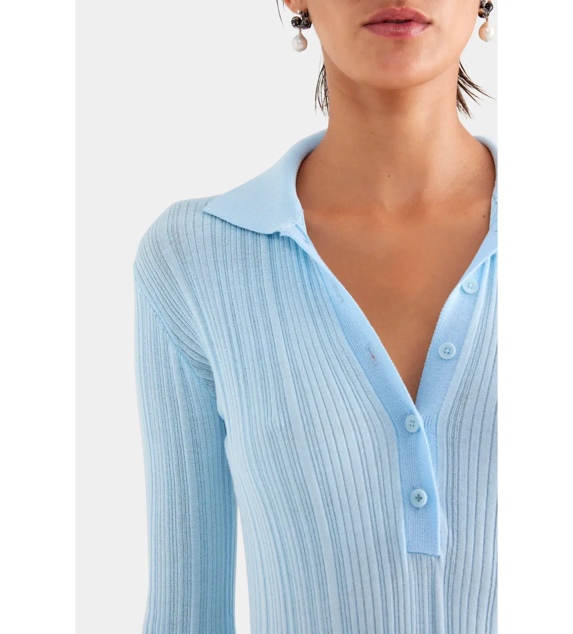 Venroy Collared Knit Mini Dress Powder Blue Size S/AU 8 - Image 3