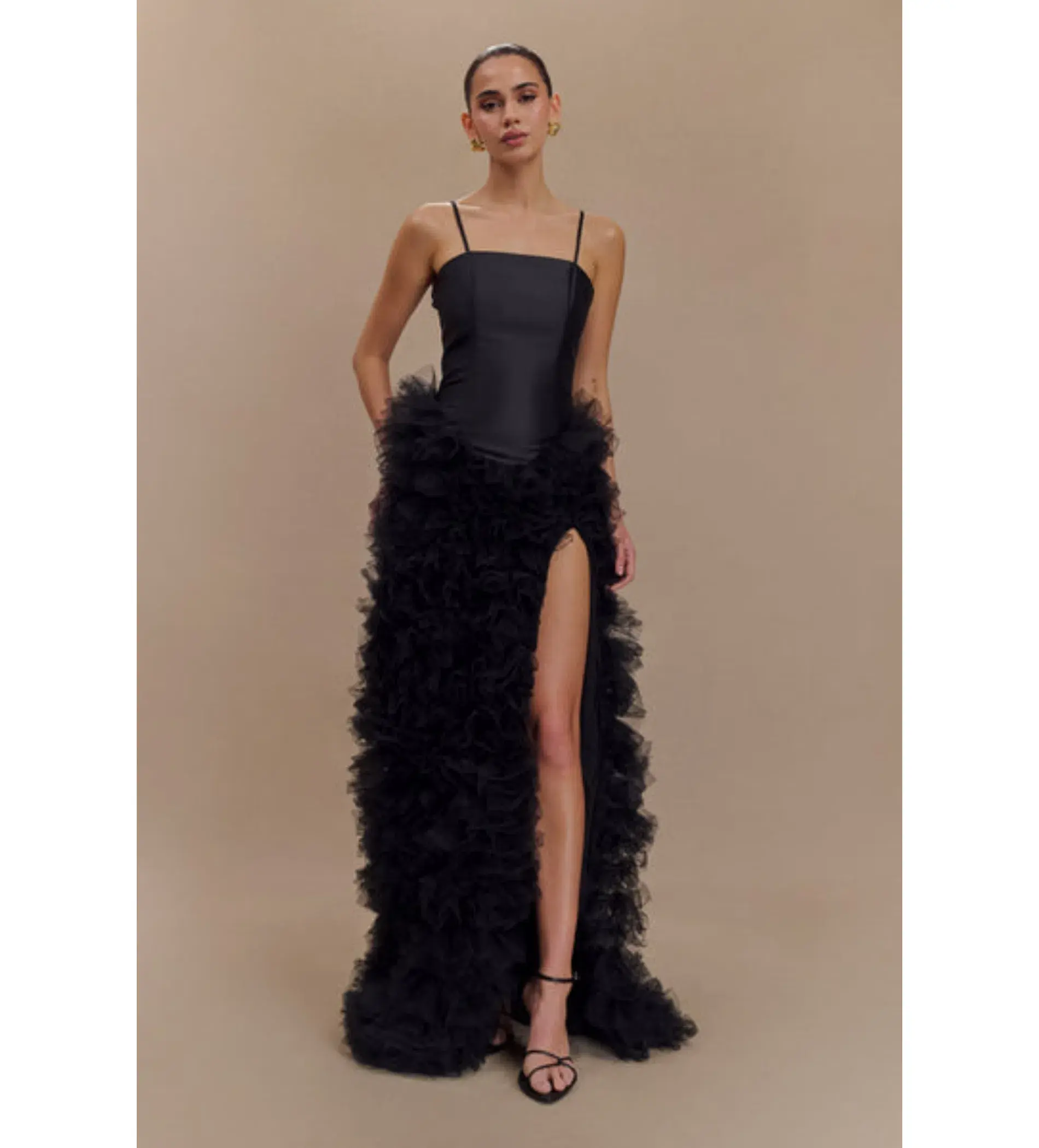 Meshki Magnolia Tiered Tulle Ruffle Dress Black Size  M/Au 10 - Image 1