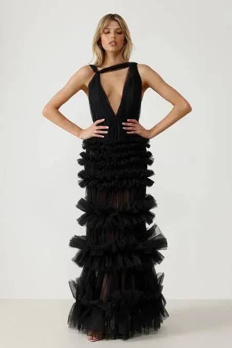 Lexi Mariella Tulle Maxi Dress Charcoal Black Small Size 8 - Image 1