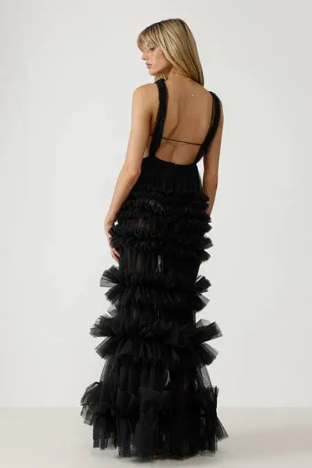Lexi Mariella Tulle Maxi Dress Charcoal Black Small Size 8 - Image 5