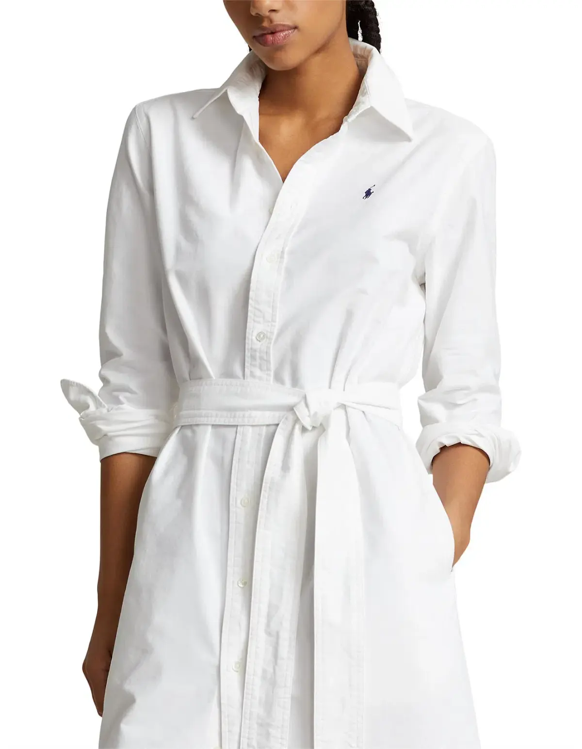 Ralph Lauren Belted Cotton Oxford Shirtdress Midi White Size AU 14 - Image 2