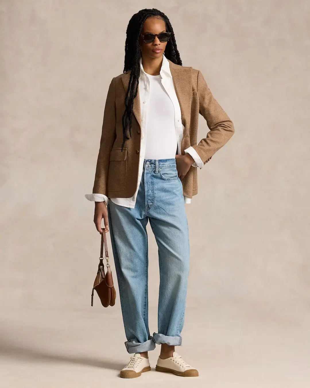 Ralph Lauren Wool-cotton Blazer Tan Herringbone Size AU 10 for rent on The Volte - main image