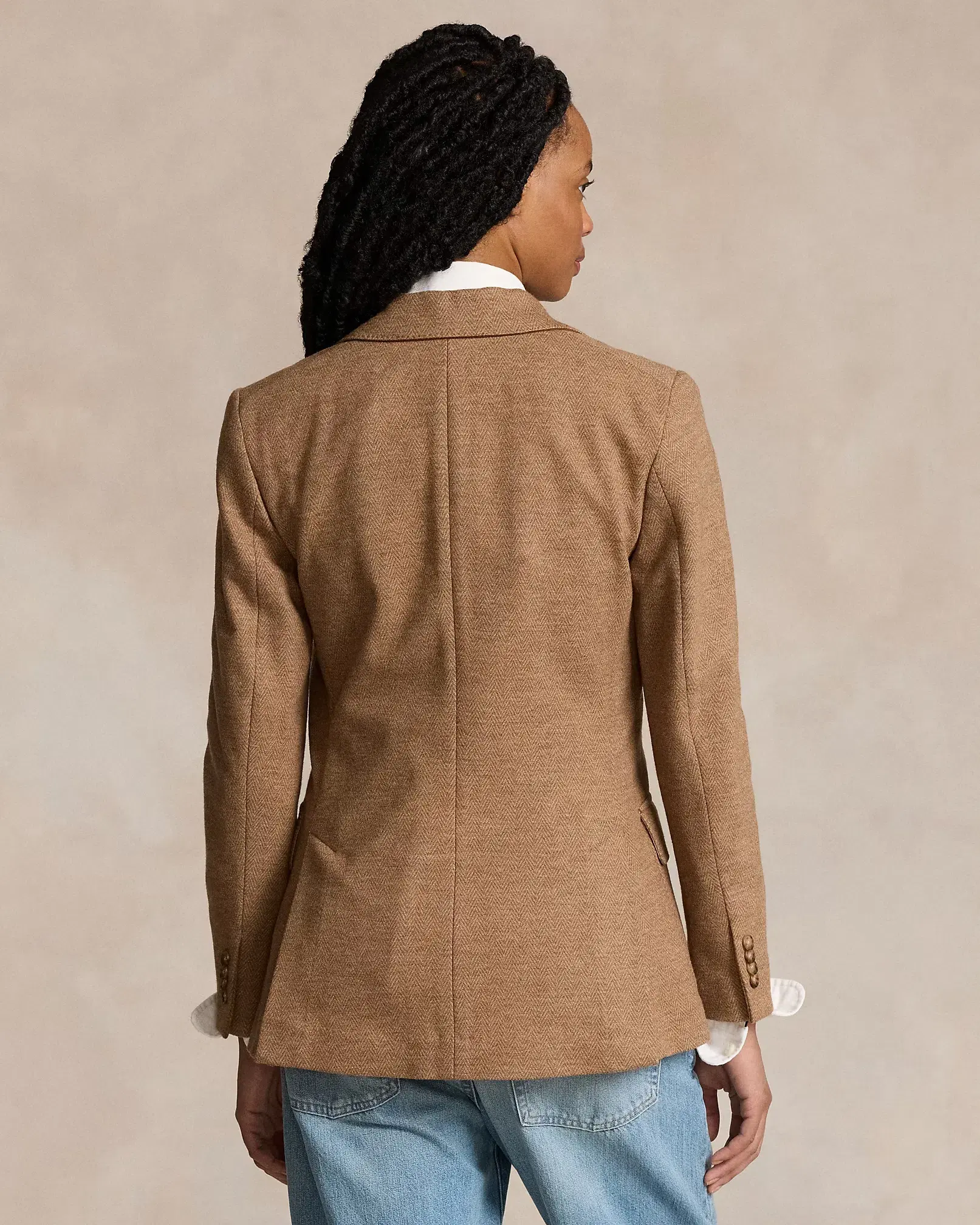 Ralph Lauren Wool-cotton Blazer Tan Herringbone Size AU 10 - Image 3