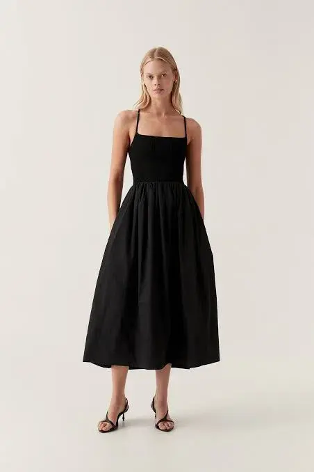 AJE Danica Tie Back Scarf Midi Dress Black 6 - Image 1