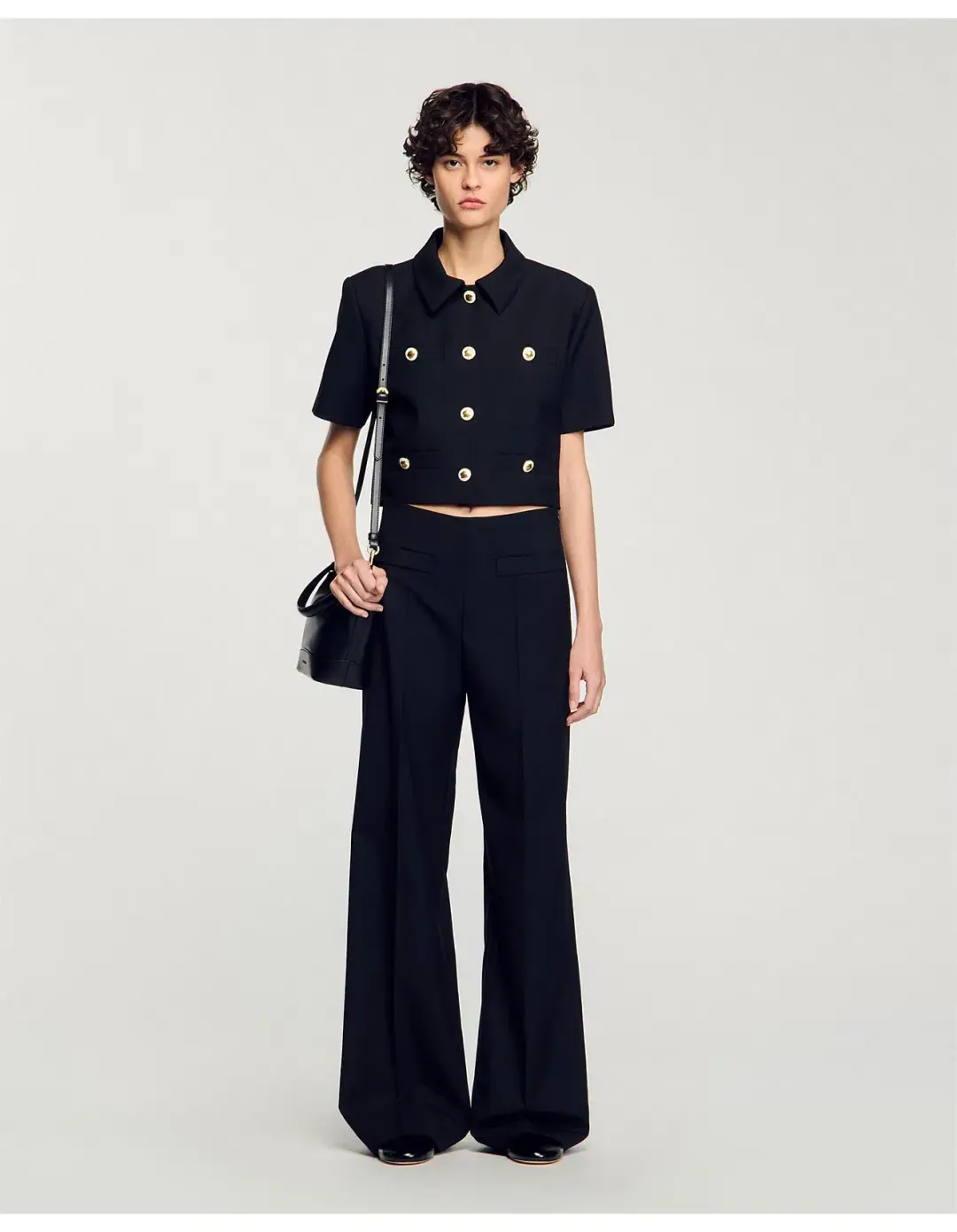 Sandro Enrique Wide Leg Trousers Black Size AU 8 for rent on The Volte - main image