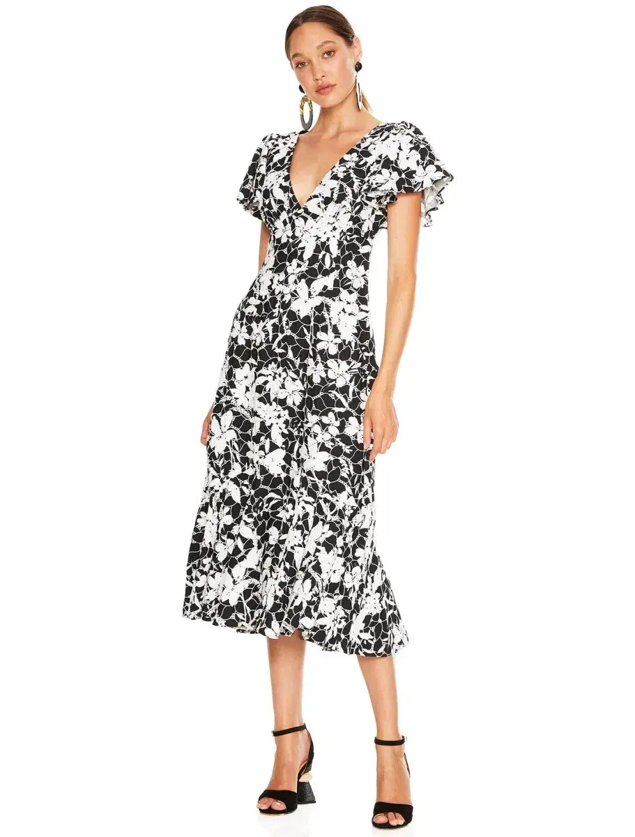 Talulah Idol Midi Dress Black Floral Size 6 - Image 1