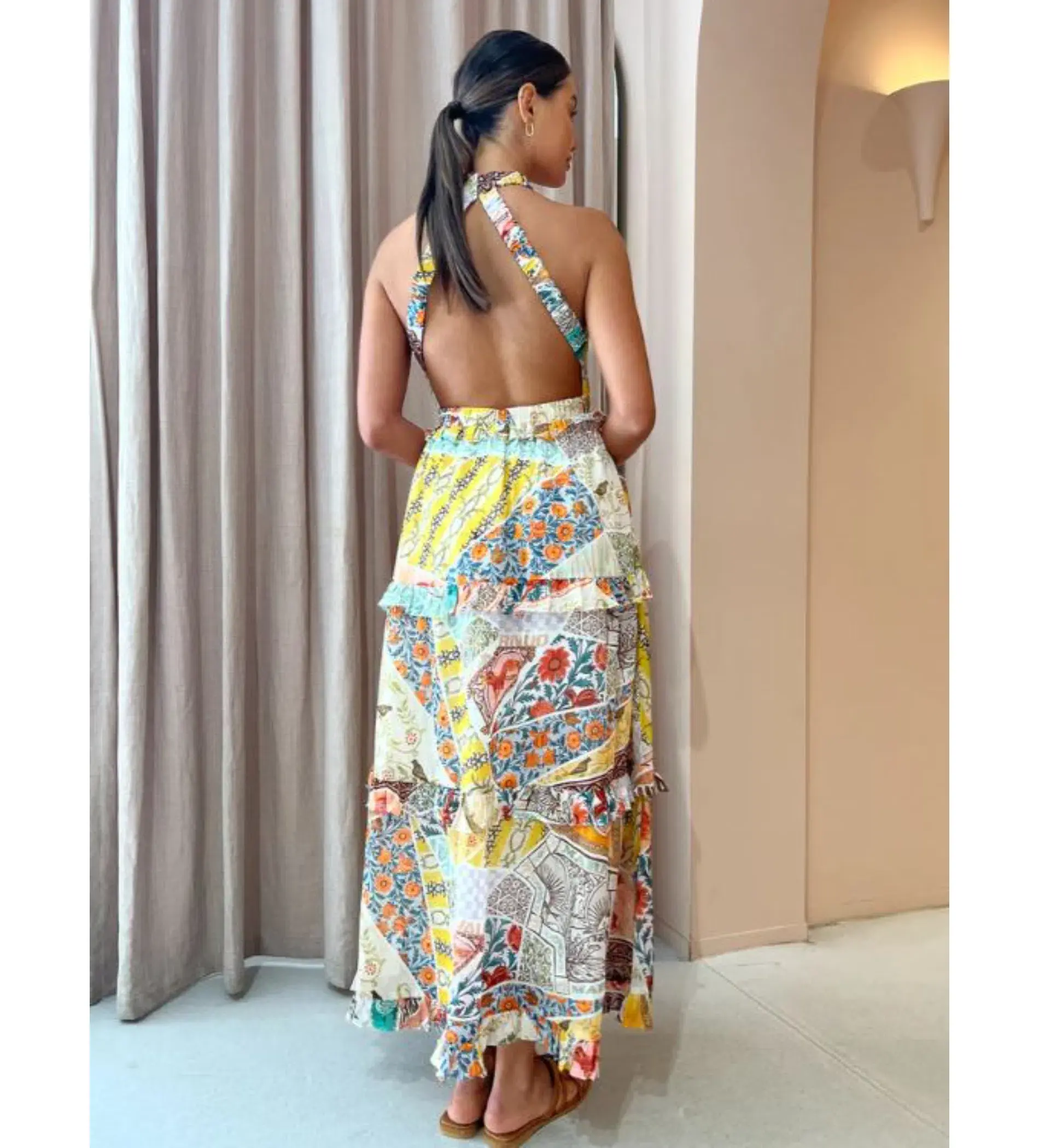Kate Ford Zellejie Long Layered Maxi Dress Multi Print Size AU 6 - Image 4