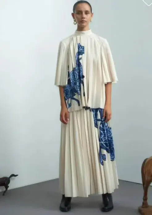Alemais Rider  Pleated Blouse Size AU 10 and Skirt Size AU 10 Set White Blue Print - Image 1