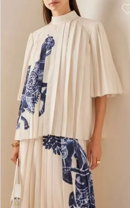 Alemais Rider  Pleated Blouse Size AU 10 and Skirt Size AU 10 Set White Blue Print - Image 3