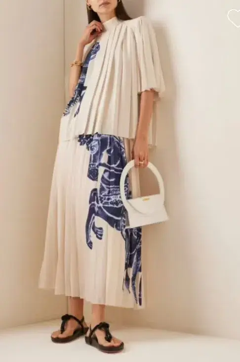 Alemais Rider  Pleated Blouse Size AU 10 and Skirt Size AU 10 Set White Blue Print - Image 2