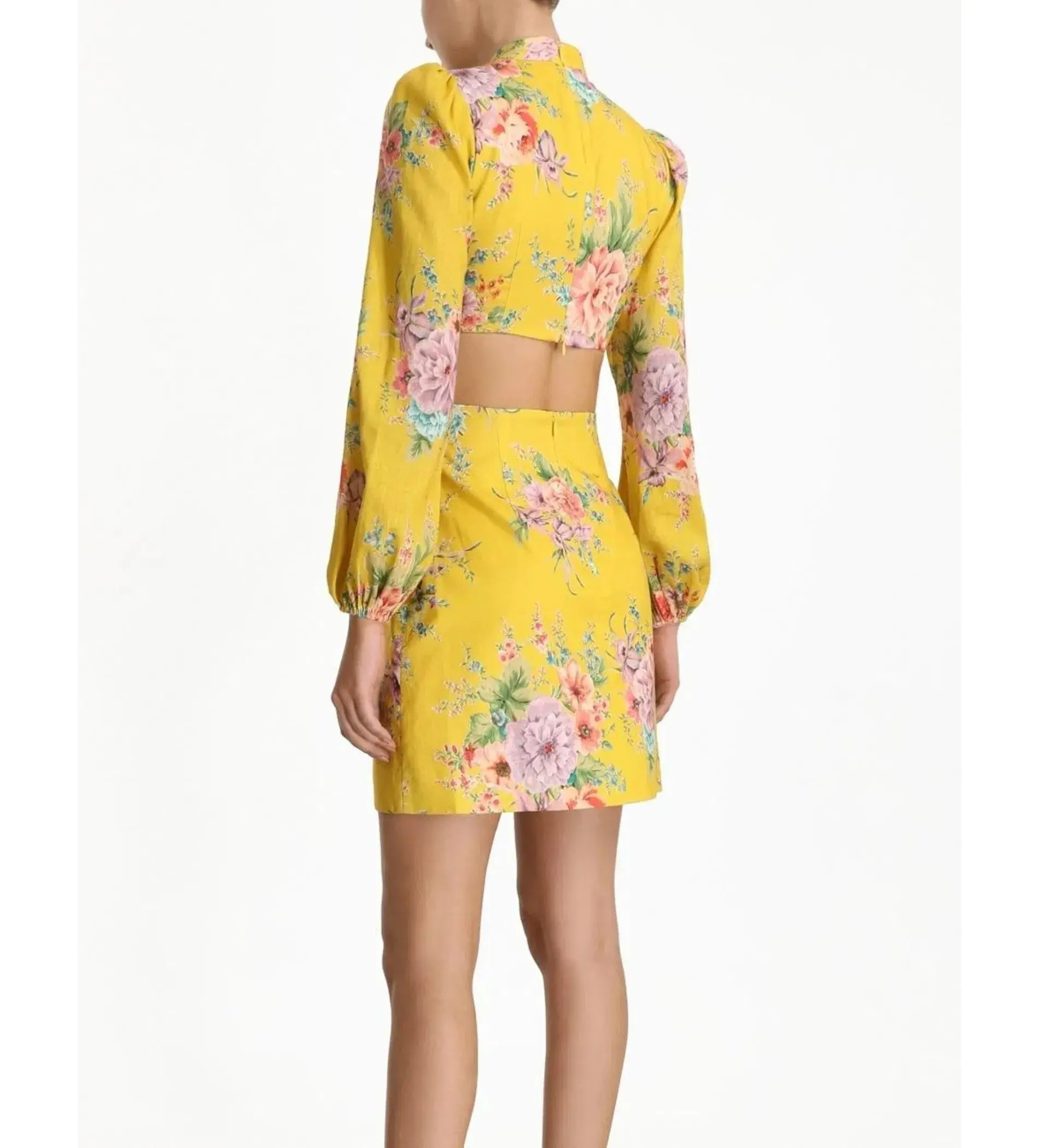 Zimmermann Zinnia Bow Cut Out Mini Dress Golden Floral Size 0/AU 8 - Image 3