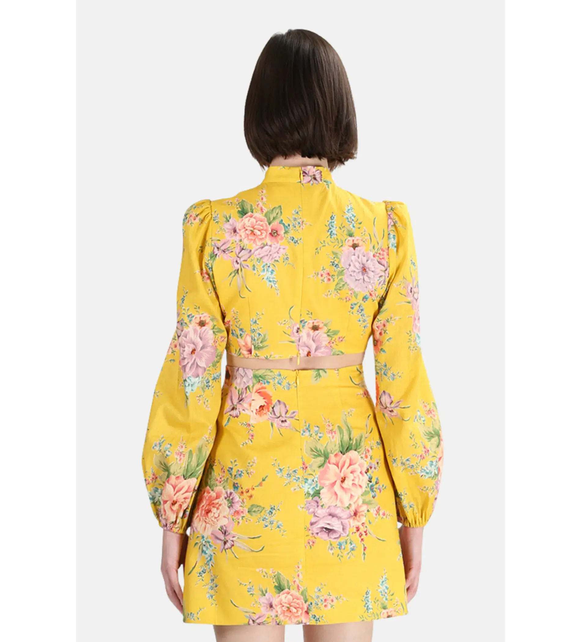 Zimmermann Zinnia Bow Cut Out Mini Dress Golden Floral Size 0/AU 8 - Image 4