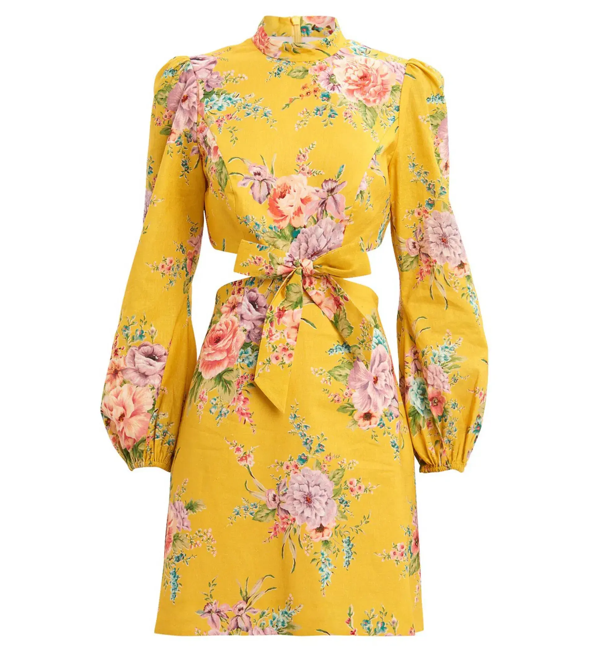 Zimmermann Zinnia Bow Cut Out Mini Dress Golden Floral Size 0/AU 8 - Image 6