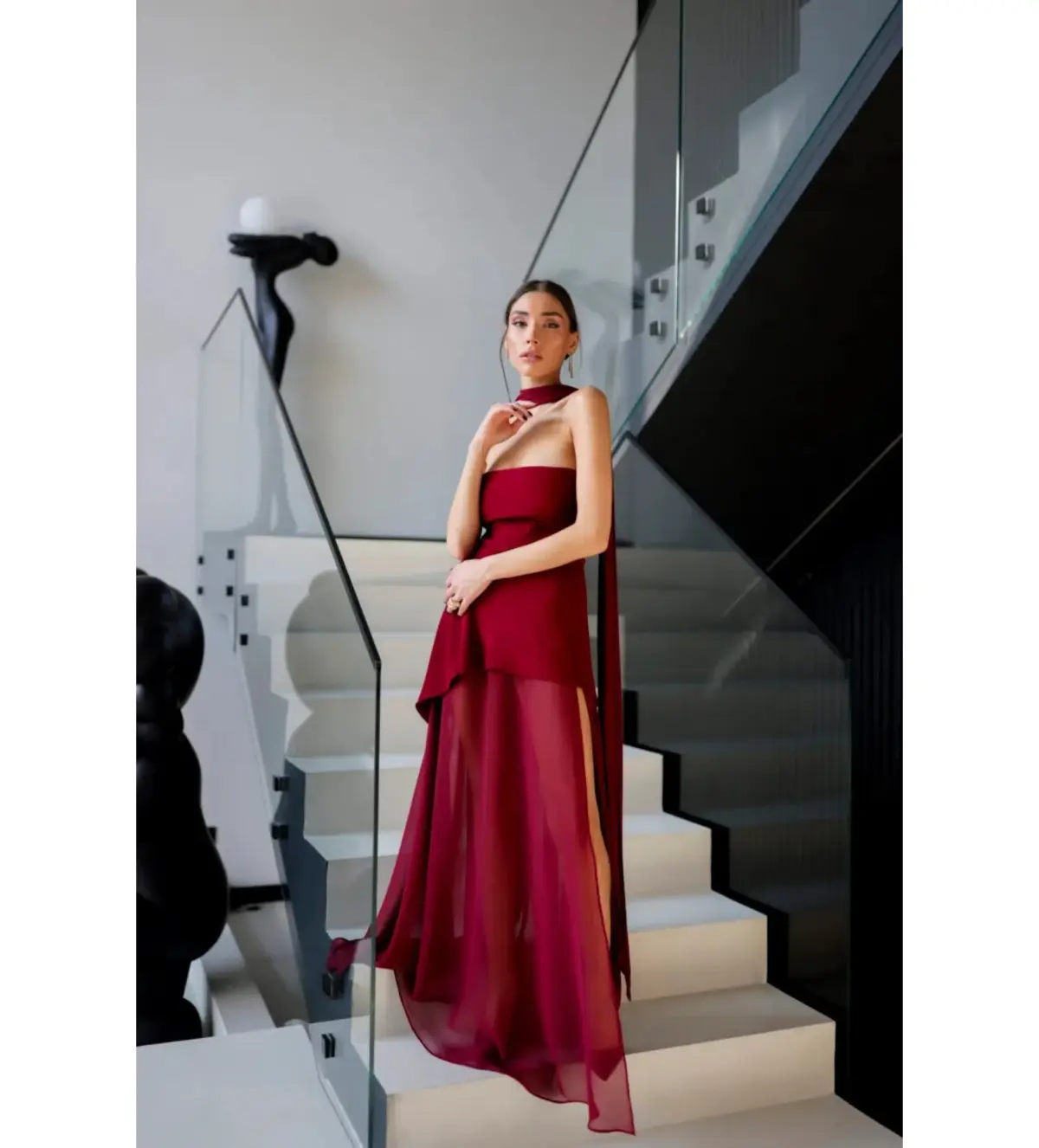 Matters Store Monaco Maxi Dress with Scarf Burgundy Size AU 8  - Image 3