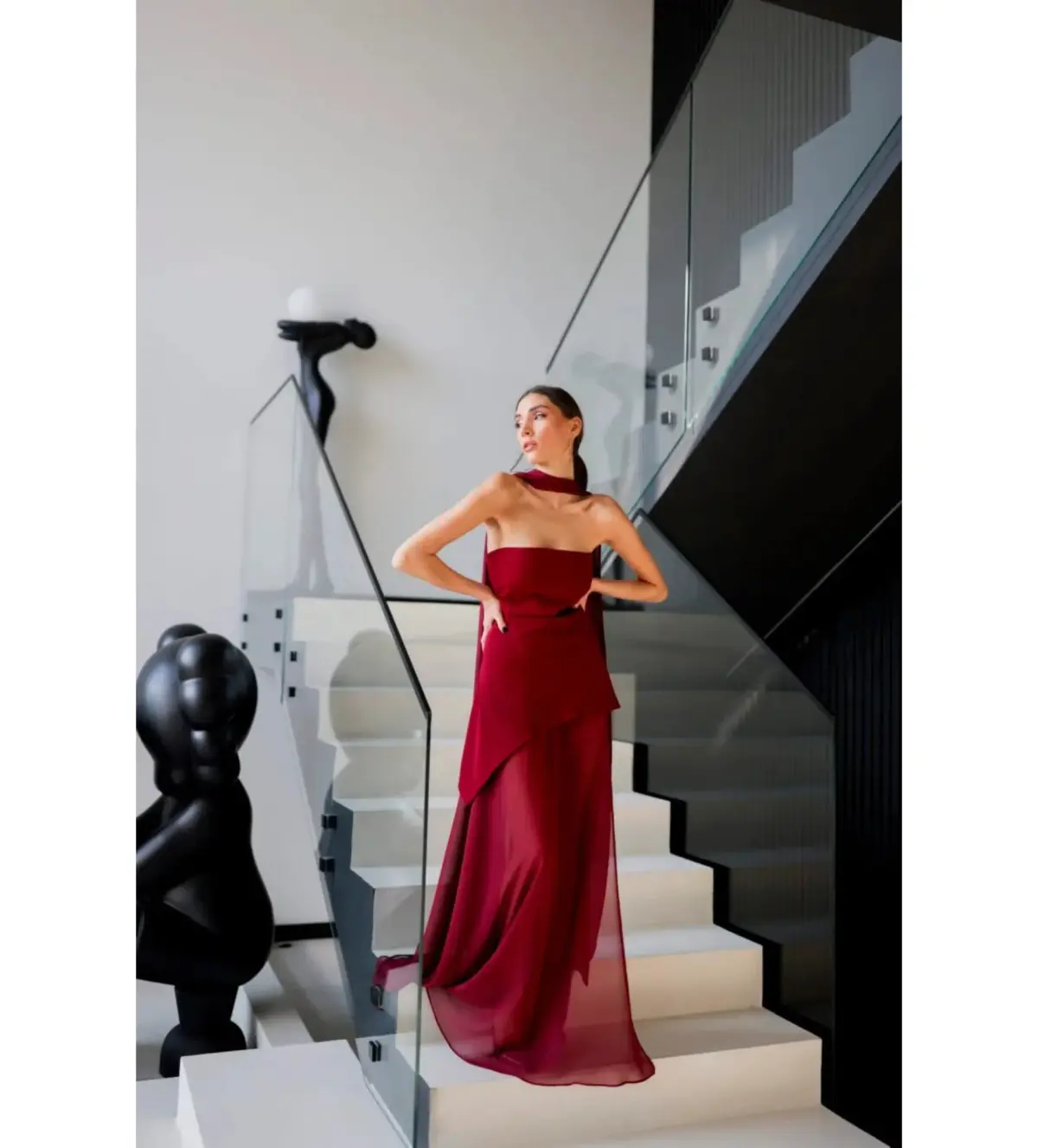 Matters Store Monaco Maxi Dress with Scarf Burgundy Size AU 8  - Image 1