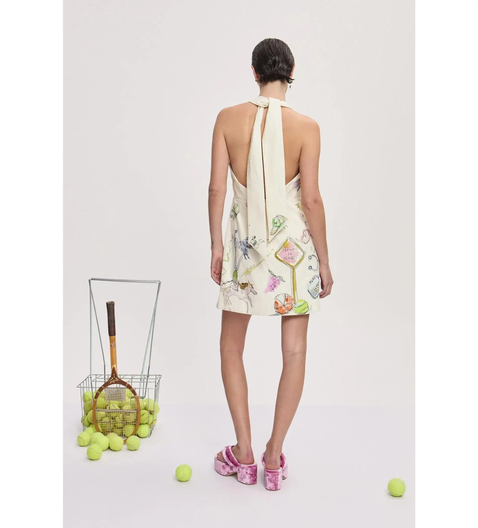 Alemais Court Mini Dress Cream Print Size AU 10 - Image 3
